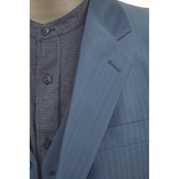 mens blue Vintage 70s 2pc vest blazer jacket sport suit coat polyester knit 38 R - Picture 2 of 8